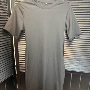 Black Ribbed Short Sleeve Dress